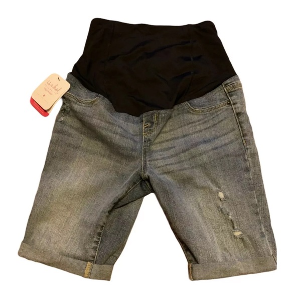 Maternity Denim Jean Shorts Crossover Panel Distressed Ingrid Isabel Size 4 New - Picture 1 of 7